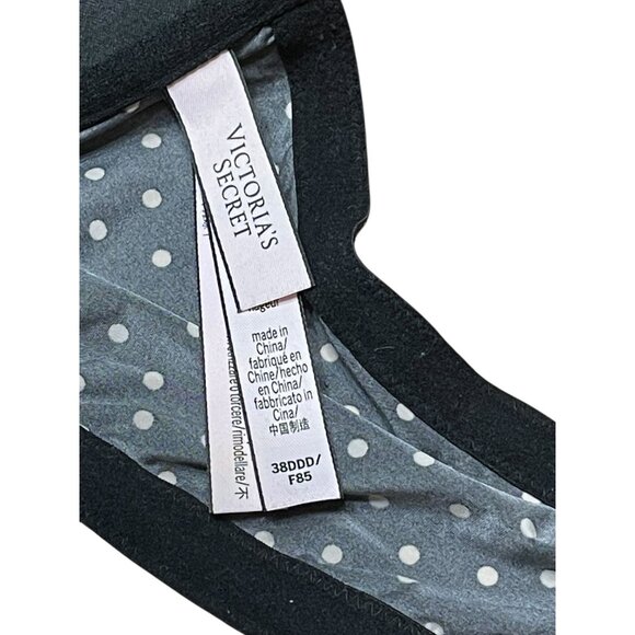 Victorias Secret 38DDD Black & White Polka Dot Push-Up Bra With Lace Racerback D - Picture 3 of 8